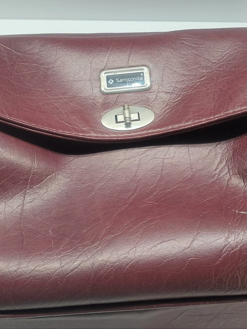Vintage 1980s Samsonite Burgundy Leather Briefcase Flapover Attache Mexico